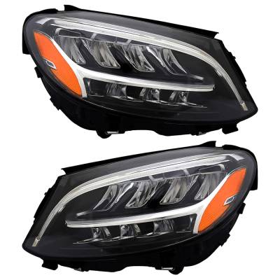 Rareelectrical - New Pair Of Headlights Compatible With Mercedes-Benz C300 4Matic Plastic Halogen Bulb High And Low