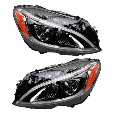 Rareelectrical - New Pair Of Headlights Compatible With Mercedes-Benz C43 Amg Sedan Hid Bulb High Low Beam Clear Lens